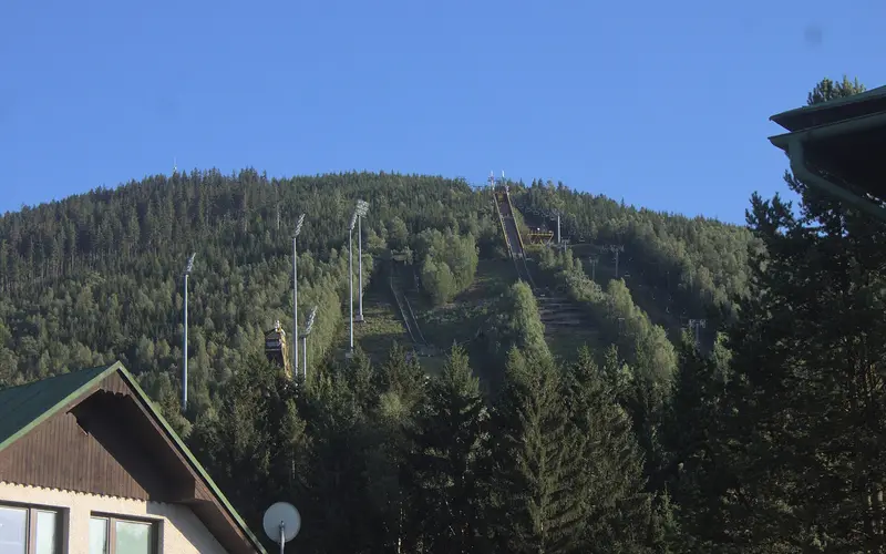 A view toward the Mammoth ski jump in Harrachov, CZ